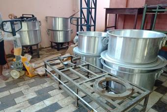 Temporary kitchen being setup