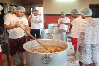 Cooking in process in a makeshift kitchen