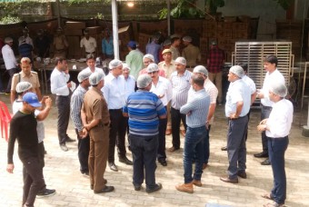 Akshaya Patra staff discussing their modus operandi for the relief operations