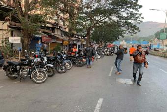 Bikers gathering at the venue.