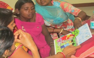 Illustrations being observed and discussed during training in Rajasthan