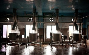 The kitchen in operation to prepare the mid-day meal every day