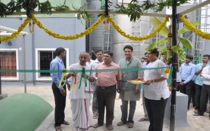 Akshaya Patra Vice-Chairman Chanchalapathi Dasa with COO, R Madan at the solar plant inauguration